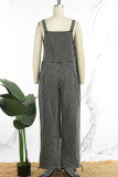 Light Blue Casual Solid Patchwork Pocket Buttons Sleeveless High Wais Loose Denim Overalls Jumpsuits