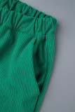 Groene casual effen patchwork zak losse hoge taille wijde pijpen effen kleur bodems