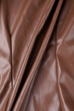 Coffee Casual Solid Cardigan Turn-back Collar Outerwear