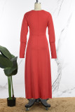 Robe longue rouge décontractée, couleur unie, basique, col rond