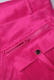 Розово-красный уличный однотонный пэчворк с карманами и пуговицами на молнии Свободные брюки с высокой талией и широкими штанинами Однотонные штаны