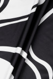 Robe longue noire décontractée à col roulé et fente imprimée
