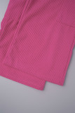 Tasca patchwork tinta unita casual rosa, pantaloni larghi a vita alta, gamba larga, tinta unita
