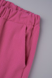 Pantalones de color liso con pierna ancha y cintura alta holgados con bolsillo de parches lisos informales rosa rosa