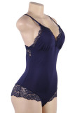 Dark Blue Sexy Living Solid Backless Spaghetti Strap Plus Size