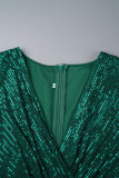 グリーン カジュアル パッチワーク スパンコール V ネック イブニング ドレス ドレス