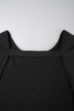 Black Casual Sportswear Solid Backless O Neck Skinny Rompers