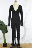 Zwart Casual Solid Basic V-hals Skinny Jumpsuits