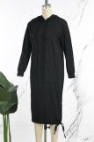 Grey Casual Solid Frenulum Hooded Collar Long Sleeve Dresses