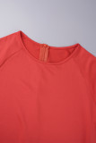 Rote, lässige, solide Basic-lange Kleider mit O-Ausschnitt