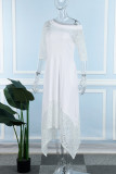 Белые элегантные однотонные кружевные лоскутные платья с косым воротником и нерегулярными платьями