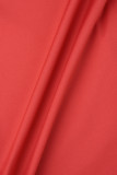 Красные повседневные однотонные базовые длинные платья с круглым вырезом
