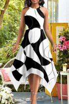 Witte elegante print patchwork halter-a-lijn jurken