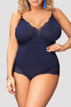 Dark Blue Sexy Living Solid Backless Spaghetti Strap Plus Size