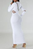 Белые повседневные однотонные лоскутные длинные платья с круглым вырезом
