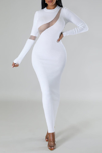 White Casual Solid Patchwork O Neck Long Dress Dresses