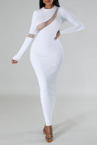 ホワイト カジュアル ソリッド パッチワーク O ネック ロング ドレス ドレス