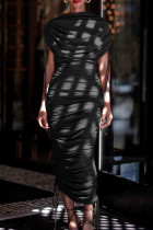 Negro Elegante Sólido Vendaje Patchwork Doble Cremallera O Cuello Vestido Irregular Vestidos
