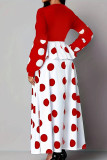 Rote elegante Punkte-Bandage-Patchwork-Reißverschluss-V-Ausschnitt-A-Linie-Kleider in Übergröße