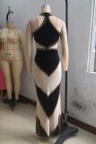 Black Sexy Patchwork Bronzing See-through Halter Long Dress Dresses