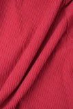 Tangerina Vermelho Casual Sólido Patchwork Bolso Solto Cintura Alta Perna Larga Calças Cor Sólida