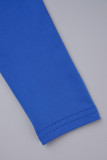 Vestidos de manga comprida com gola alta básica casuais azuis