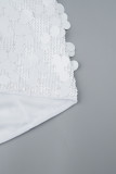 Weiße sexy solide Patchwork-Hose mit hoher Öffnung, gerade, mittlere Taille, gerade Else-Hose