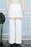 Белые повседневные однотонные лоскутные узкие обычные однотонные юбки с высокой талией (со штанинами)