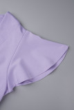 Фиолетовые элегантные однотонные лоскутные платья с воланами и U-образным вырезом