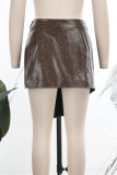 Kaffe Sexig Casual Solid Asymmetrisk Skinny Låg midja Konventionella Patchwork-kjolar