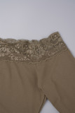 Brown Sexy Solid Lace Patchwork Off the Shoulder Wrapped Skirt Dresses