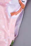 ピンク セクシー カジュアル プリント バックレス スパゲッティ ストラップ ロング ドレス ドレス