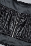 Zwart sexy casual effen rugloos strapless mouwloos tweedelig broekje