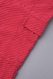 Fondos de color sólido de pierna ancha de cintura alta sueltos con bolsillo de parches lisos casuales morados