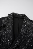 Schwarzes, elegantes, heißes Drilling-Hot Drill-Anzugkleid mit Wendekragen