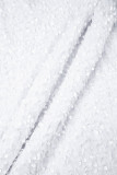Белые элегантные однотонные блестки в стиле пэчворк с круглым вырезом и прямыми платьями