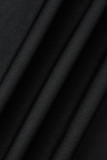 Vestido irregular negro elegante de retales lisos con volantes y cuello en U Vestidos