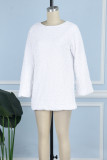 Weiße, elegante, einfarbige Patchwork-Kleider mit O-Ausschnitt und Pailletten
