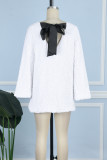 Weiße, elegante, einfarbige Patchwork-Kleider mit O-Ausschnitt und Pailletten
