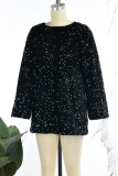 Black Elegant Solid Sequins Patchwork O Neck Straight Dresses