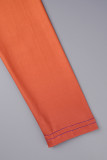 Tangerine Rot Sexy Allmähliche Änderung Bandage Ausgehöhltes Patchwork U-Ausschnitt Langes Kleid Kleider