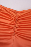 Mandarijnrode sexy geleidelijke verandering bandage uitgeholde patchwork lange jurk met U-hals