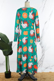 Abrikoos casual print Basic jurk met V-hals en korte mouwen