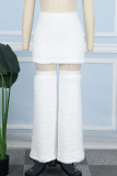 Branco casual sólido retalhos magro cintura alta saias convencionais de cor sólida (com pernas de calças)