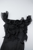 Schwarzer, eleganter, trägerloser Jumpsuit mit fadenförmiger Webkante und Bandage