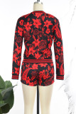 Red Casual Print Patchwork Zipper O Neck Long Sleeve Two Pieces