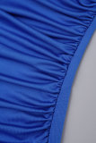 Синие повседневные однотонные базовые платья-водолазки с длинным рукавом
