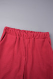 Pantalones de color liso con pierna ancha y cintura alta holgados con bolsillo de parches lisos informales rosa rosa