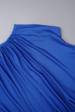 Blå Casual Solid Basic långärmade klänningar med turtleneck