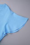 Paarse elegante effen patchwork volant U-hals onregelmatige jurkjurken